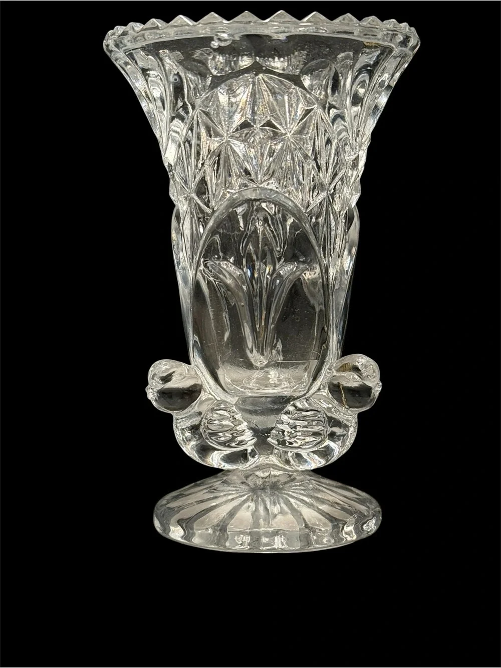 Vintage Clear Glass Bud Vase with Three Birds | Pedestal Floral Vase | 4”